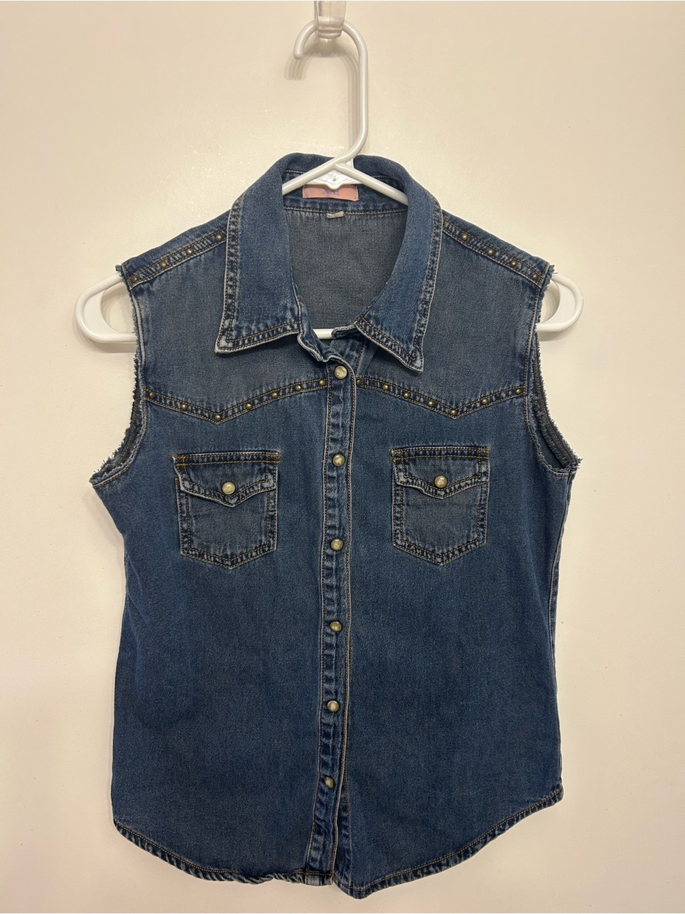 Forever 21 Dark Blue Sleeveless Denim Button-Down Shirt